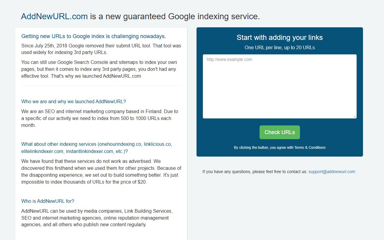 Screenshot of the Addnewurl website (addnewurl.com)