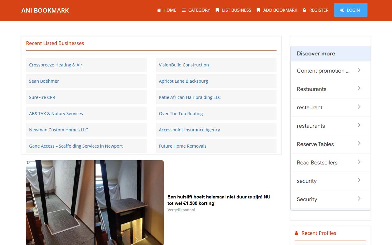 Screenshot of the Ani Bookmark website (anibookmark.com)