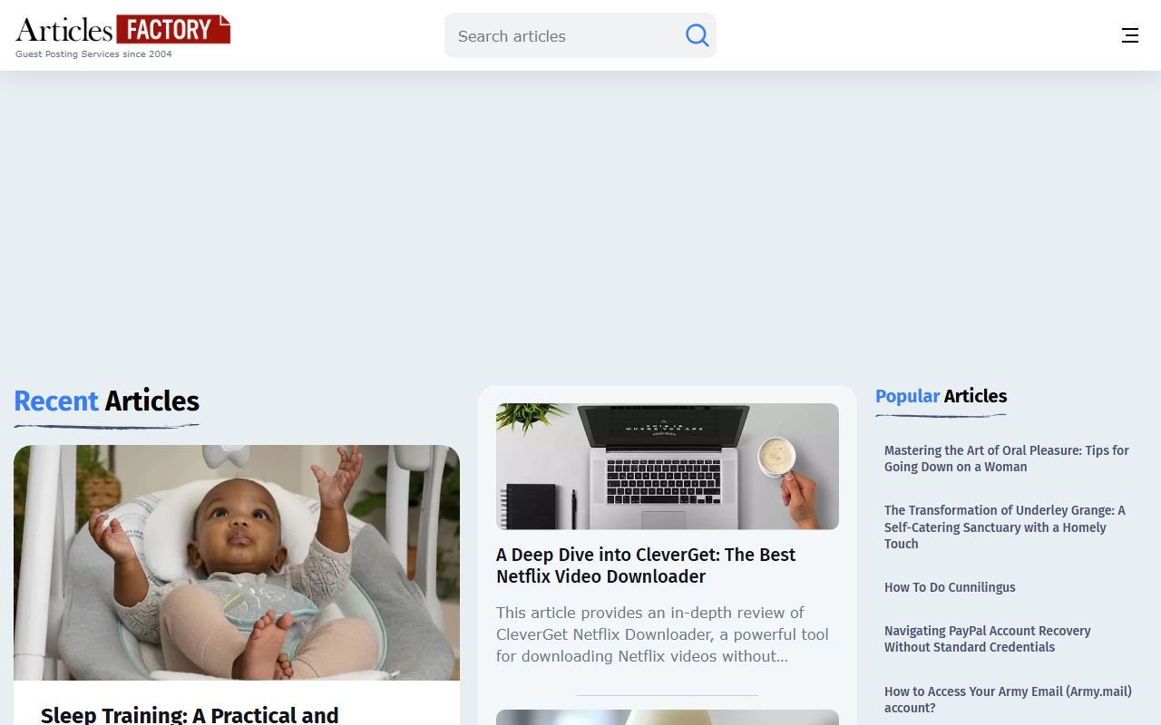 Screenshot of the Articlesfactory website (articlesfactory.com)