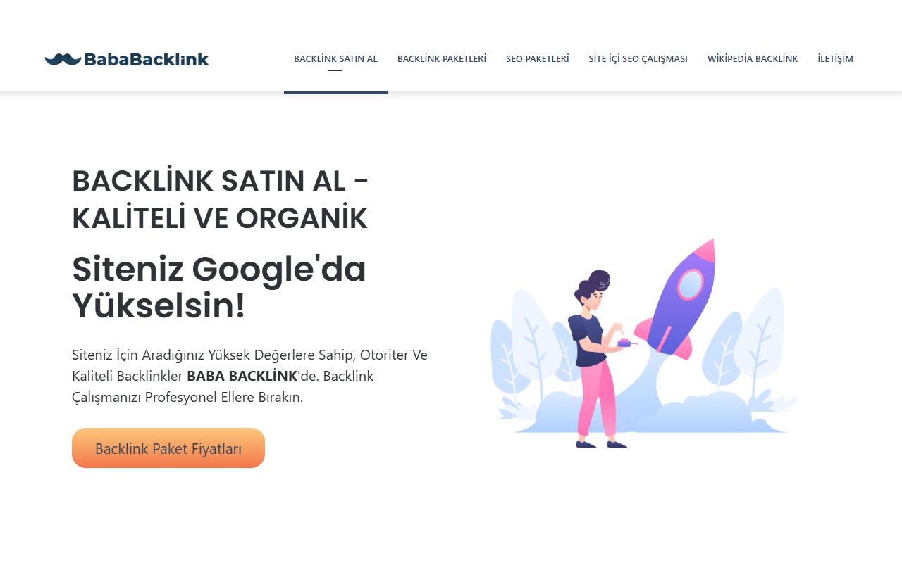 Screenshot of the Backlink Satın Al website (bababacklink.com.tr)