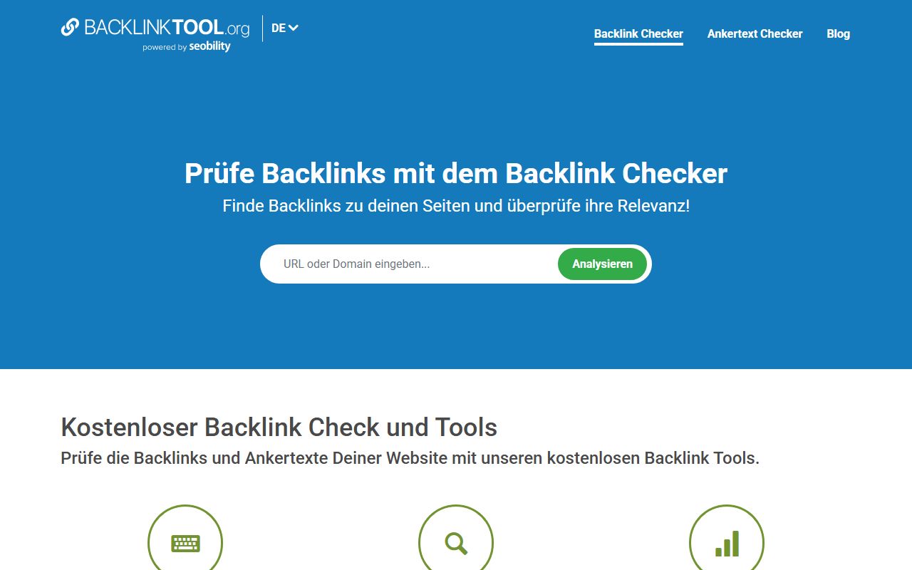 Screenshot of the Kostenlose Backlink website (backlink-tool.org)