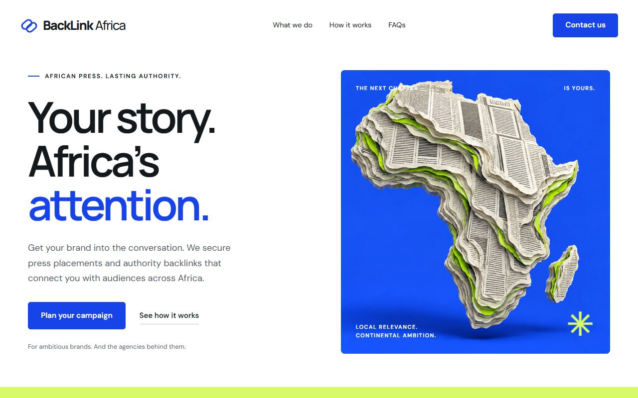 Screenshot of the BackLink Africa website (backlinkafrica.com)