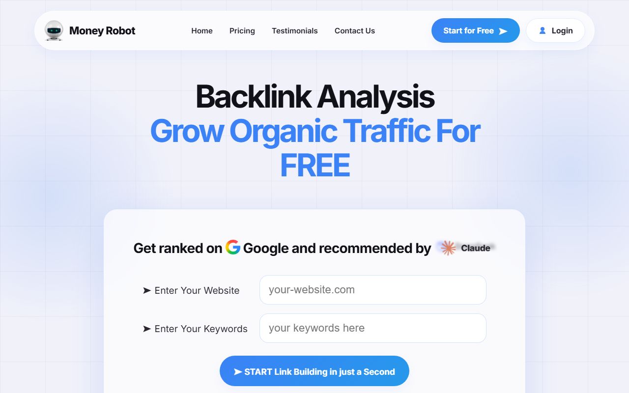Screenshot of the Backlink Analysis website (backlinkanalysis.website)