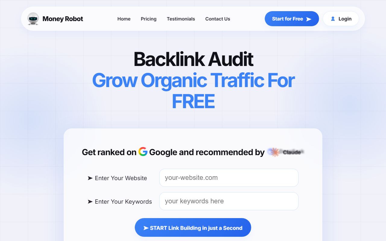 Screenshot of the backlinkaudit website (backlinkaudit.online)