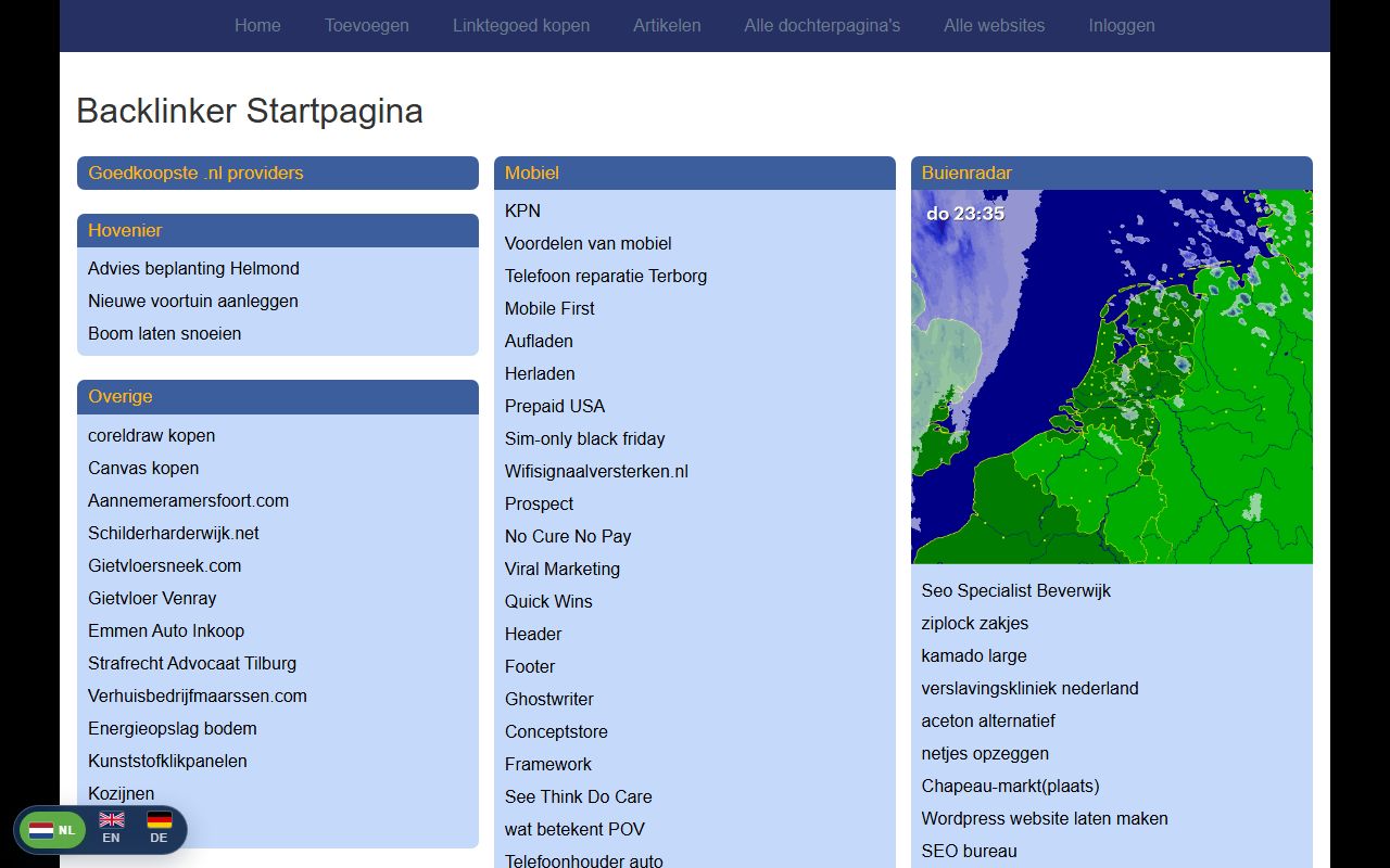 Screenshot of the Backlinker Startpagina website (backlinker.eu)