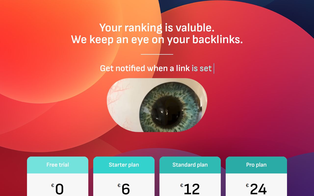 Screenshot of the Backlink EYE website (backlinkeye.com)