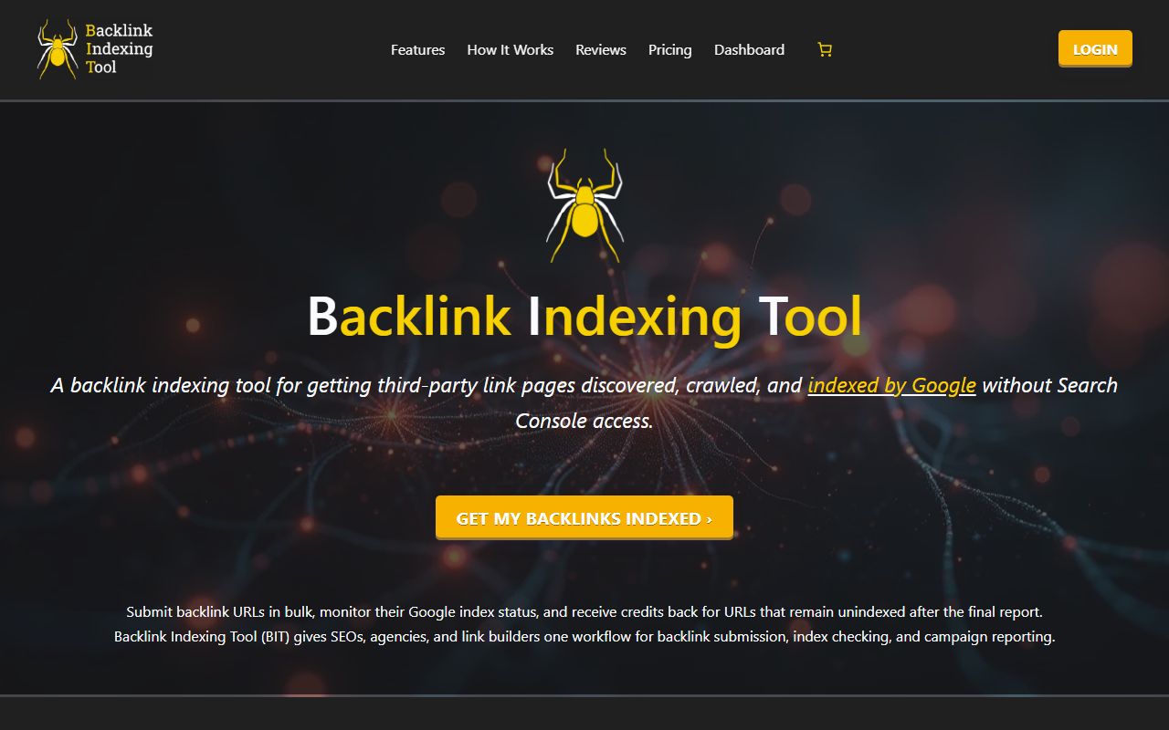 Screenshot of the Backlink Indexing Tool website (backlinkindexingtool.com)
