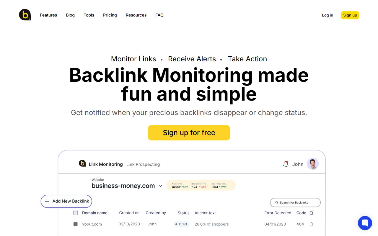 Screenshot of the Backlinkmonitor.com website (backlinkmonitor.com)
