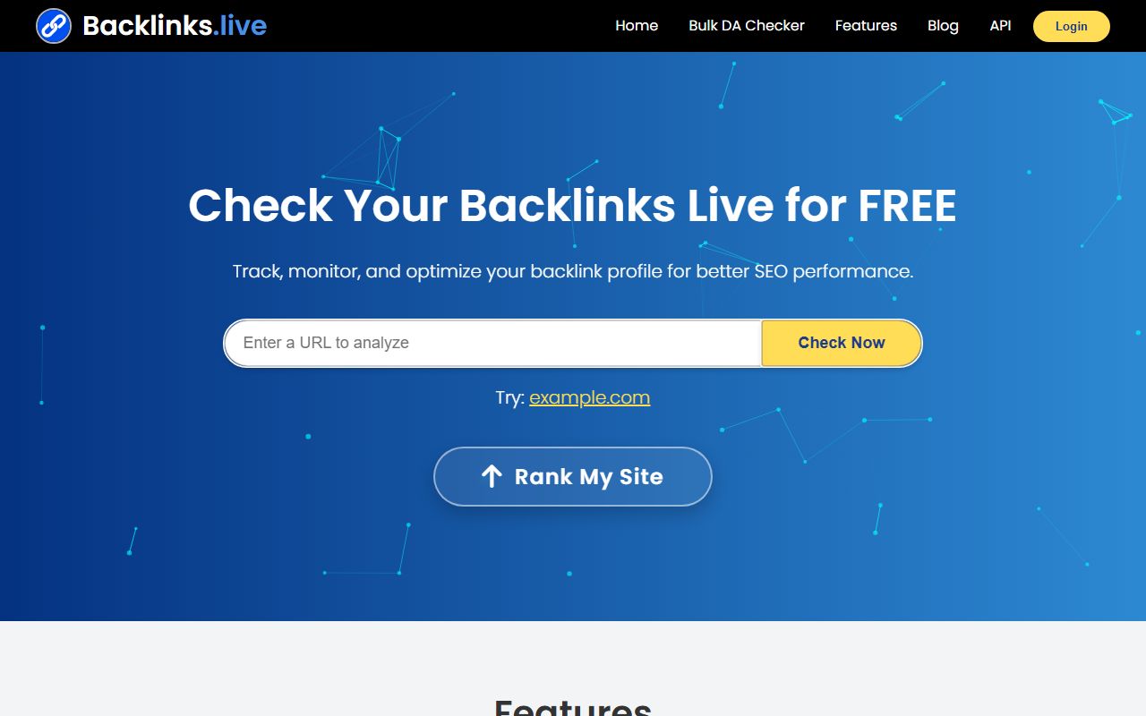 Screenshot of the Backlinks live website (backlinks.live)