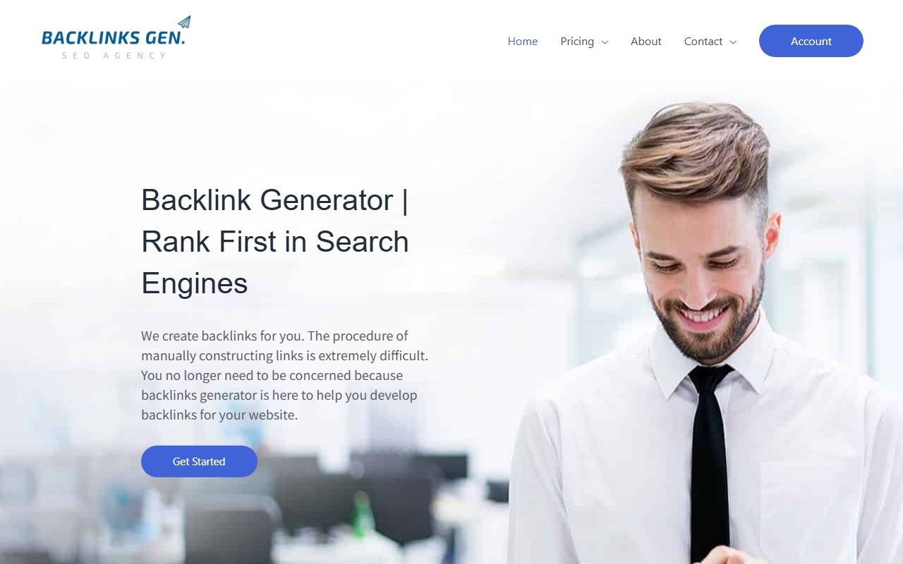 Screenshot of the Backlinksgenerator website (backlinksgenerator.in)