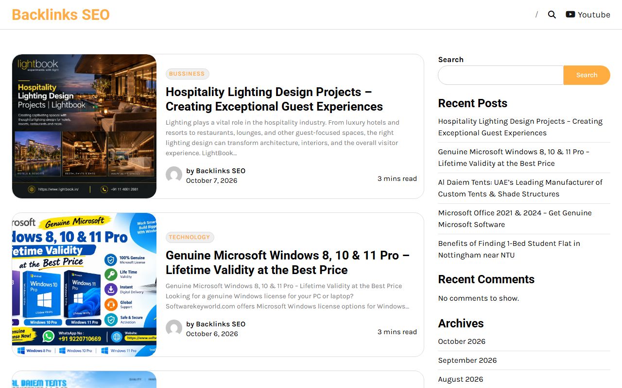Screenshot of the Backlinks SEO website (backlinksseo.in)