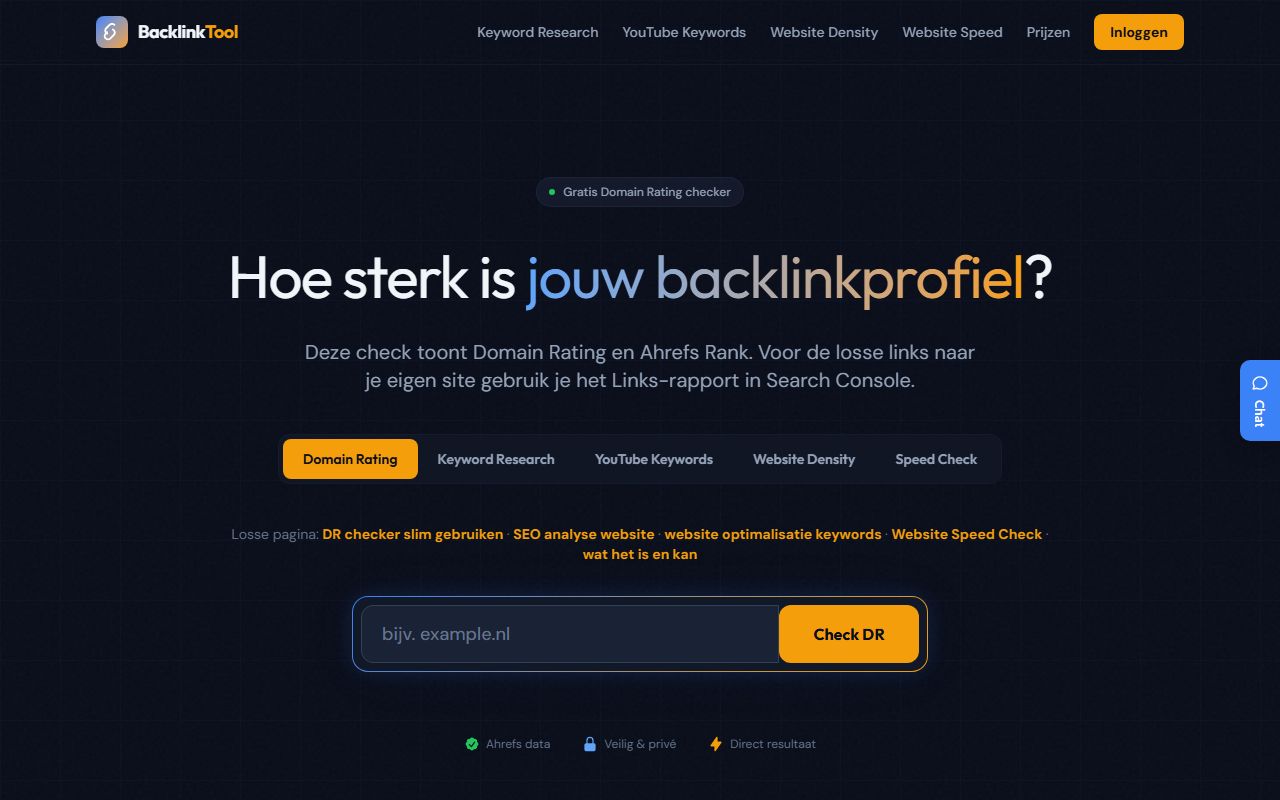 Screenshot of the DR checker website (backlinktool.nl)