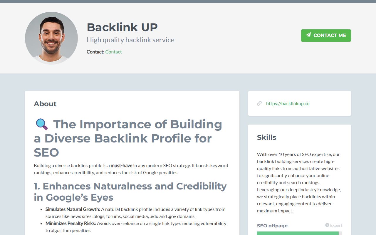 Screenshot of the Backlink up website (backlinkup.co)
