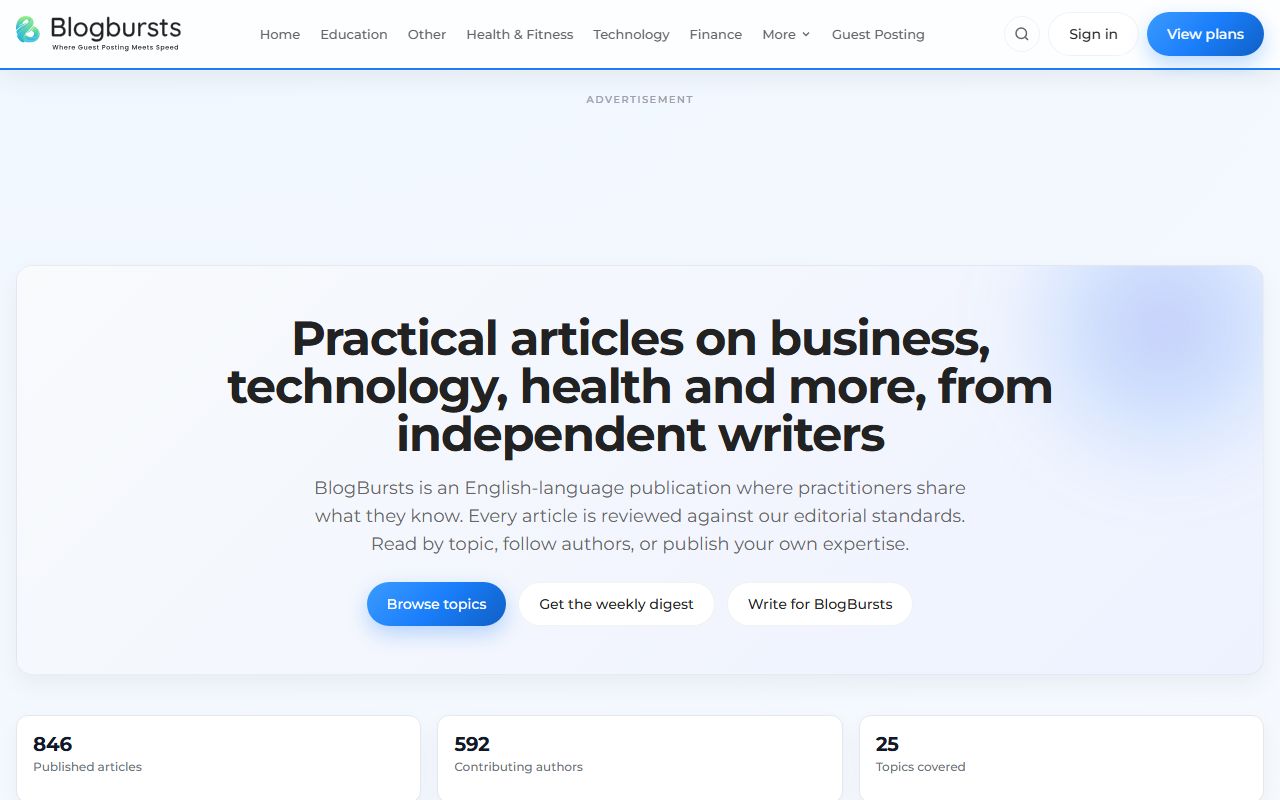 Screenshot of the Blog Bursts website (blogbursts.in)