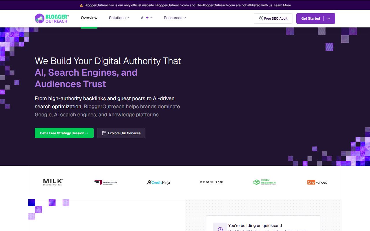 Screenshot of the Blogger Outreach website (bloggeroutreach.io)