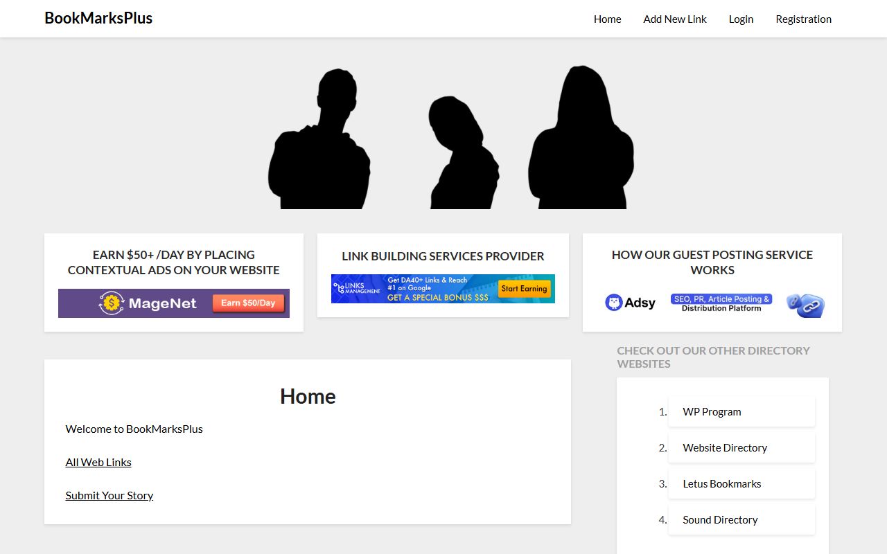 Screenshot of the BookMarksPlus website (bookmarksplus.info)