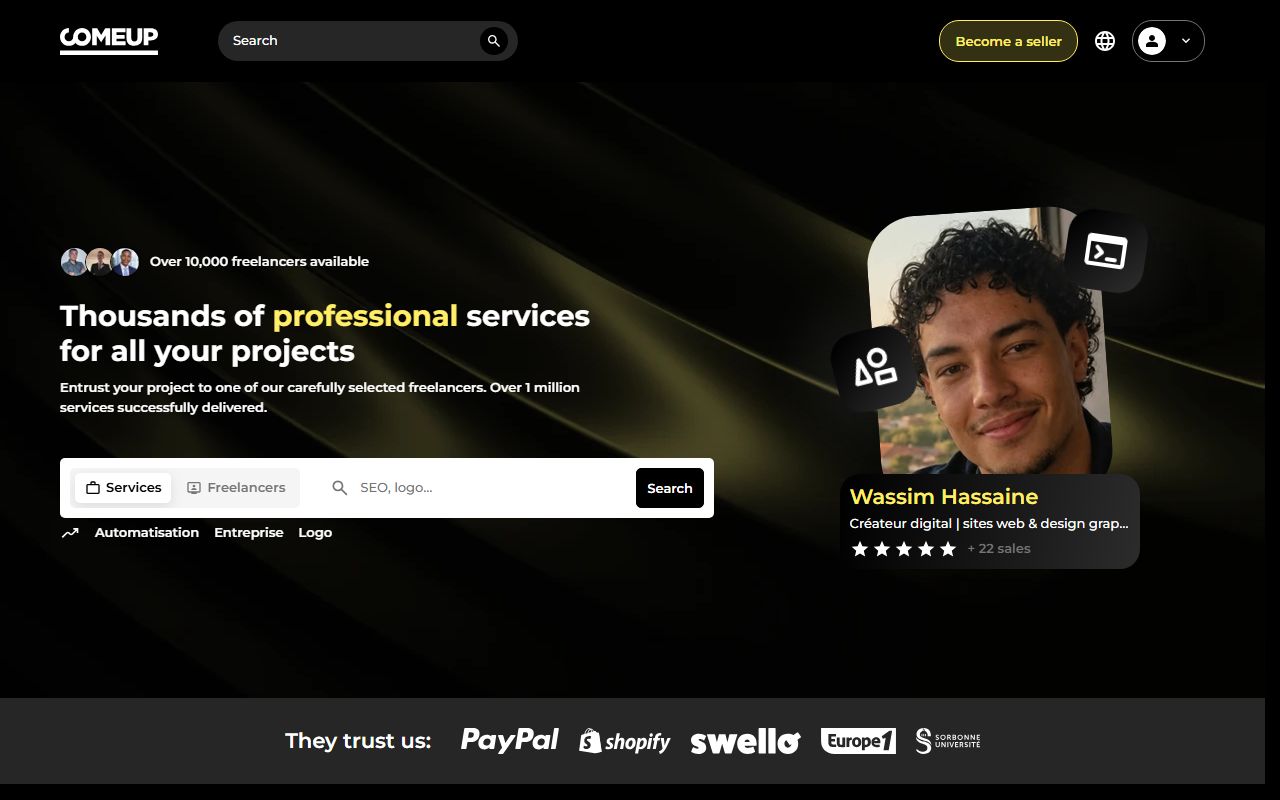 Screenshot of the ComeUp website (comeup.com)