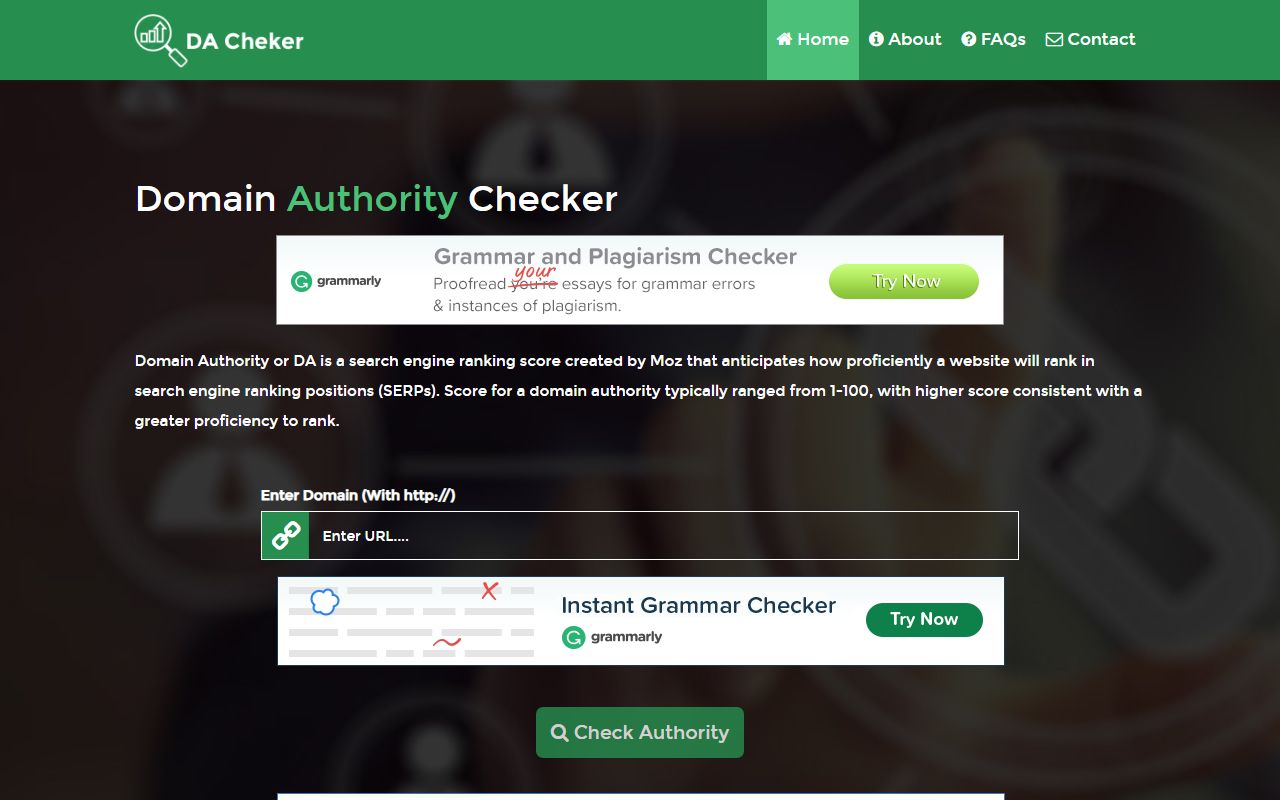 Screenshot of the DA Checker website (dachecker.org)