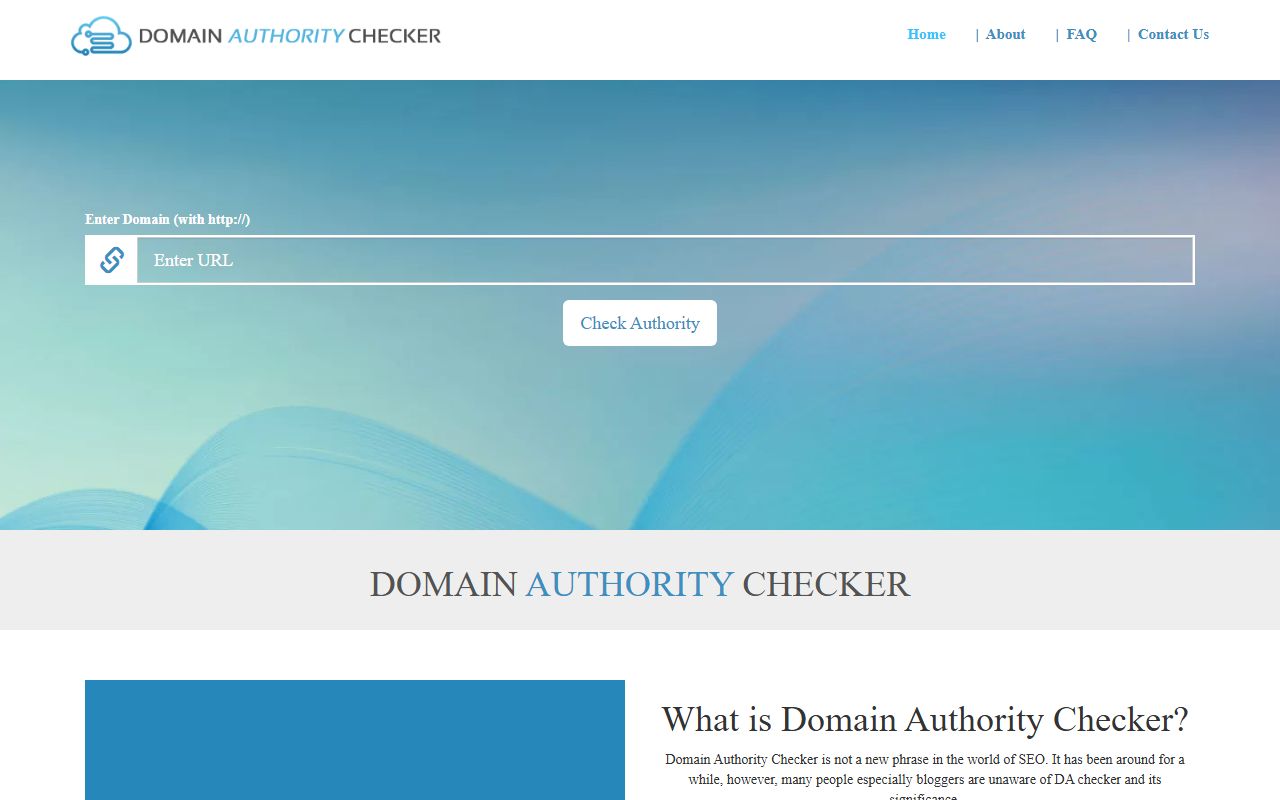 Screenshot of the domainauthoritychecker website (domainauthoritychecker.org)