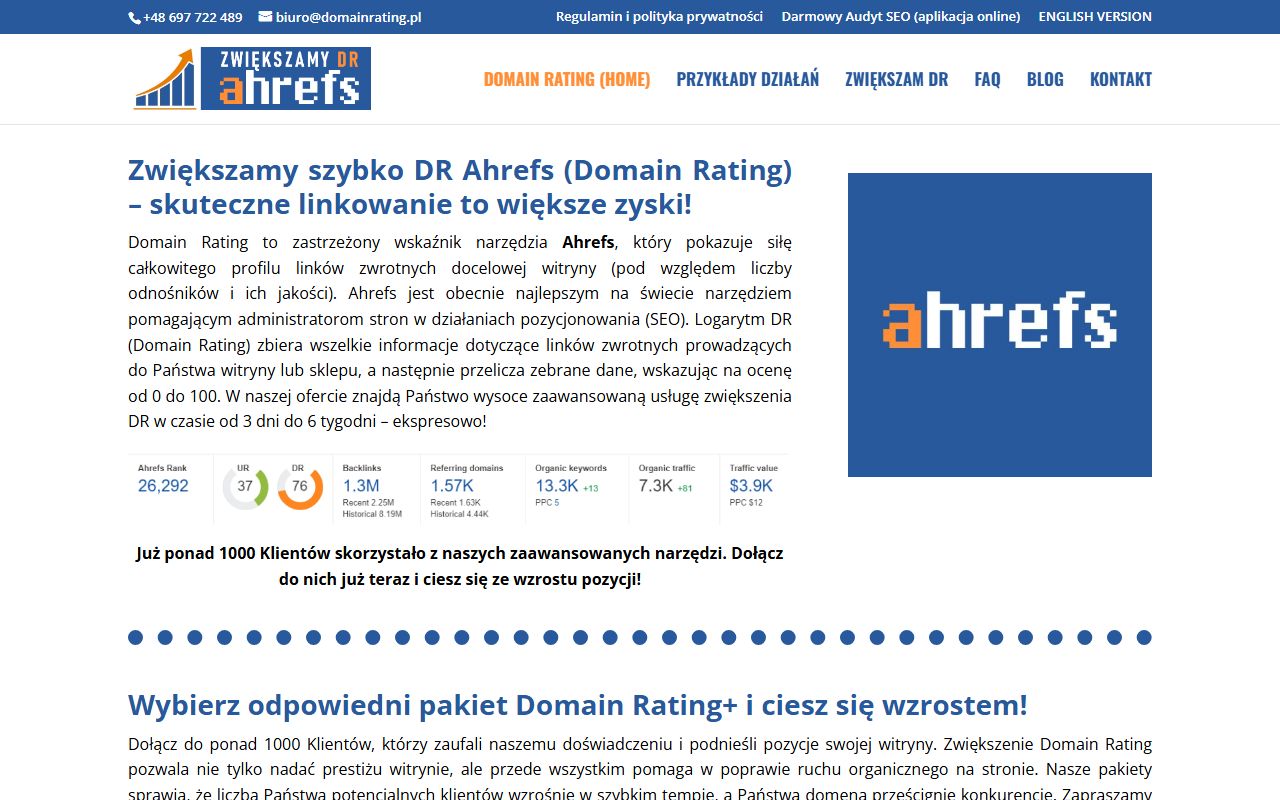 Screenshot of the Domainrating website (domainrating.pl)