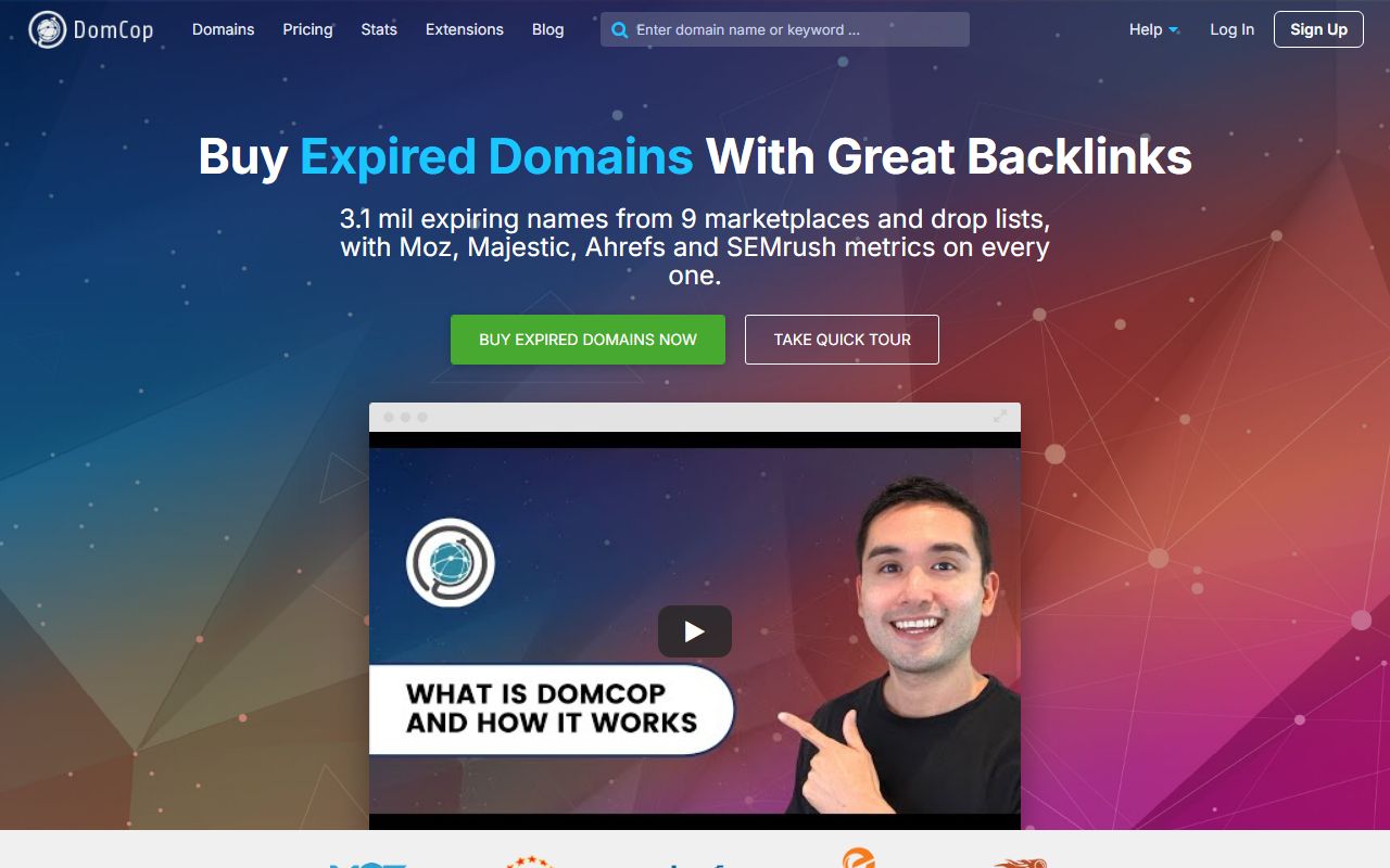 Screenshot of the Domcop website (domcop.com)