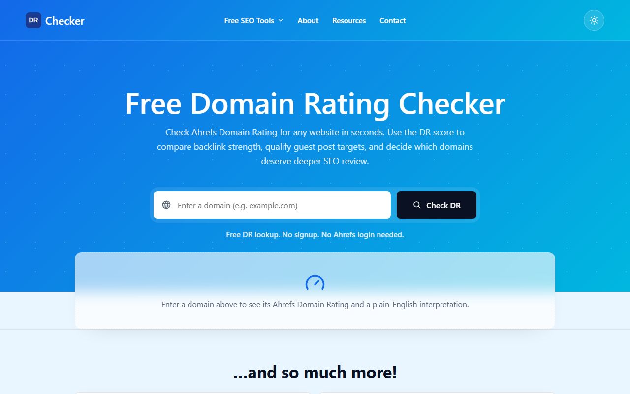 Screenshot of the Domain Rating Checker website (dr-checker.com)