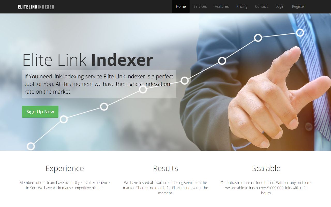 Screenshot of the EliteLinkIndexer website (elitelinkindexer.com)