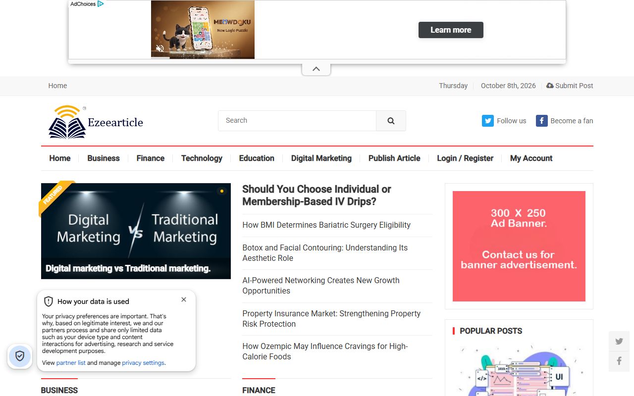 Screenshot of the Ezeearticle website (ezeearticle.com)