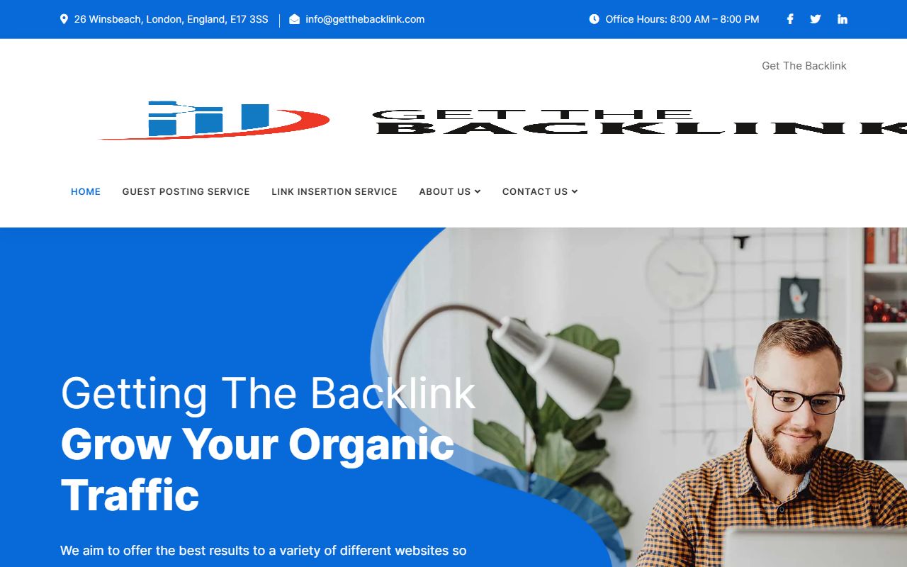Screenshot of the Get The Backlink website (getthebacklink.com)