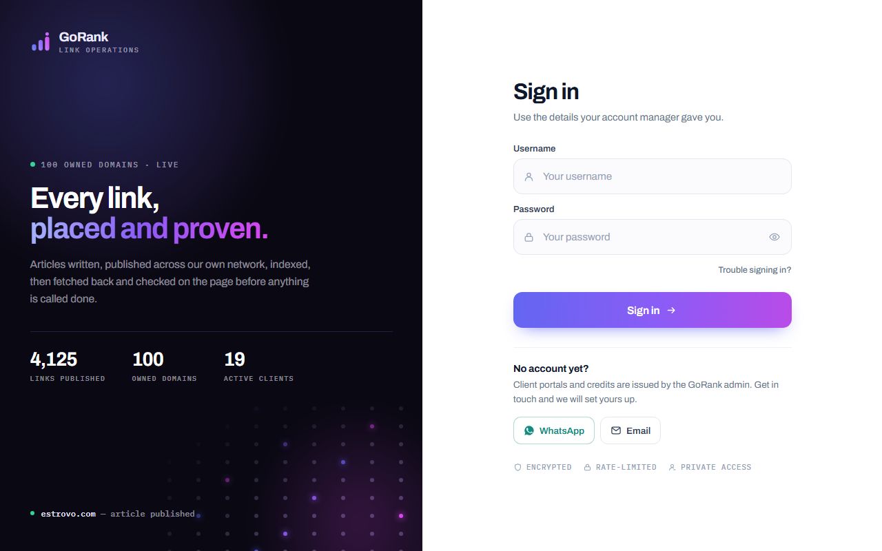 Screenshot of the GoRank website (gorank.site)