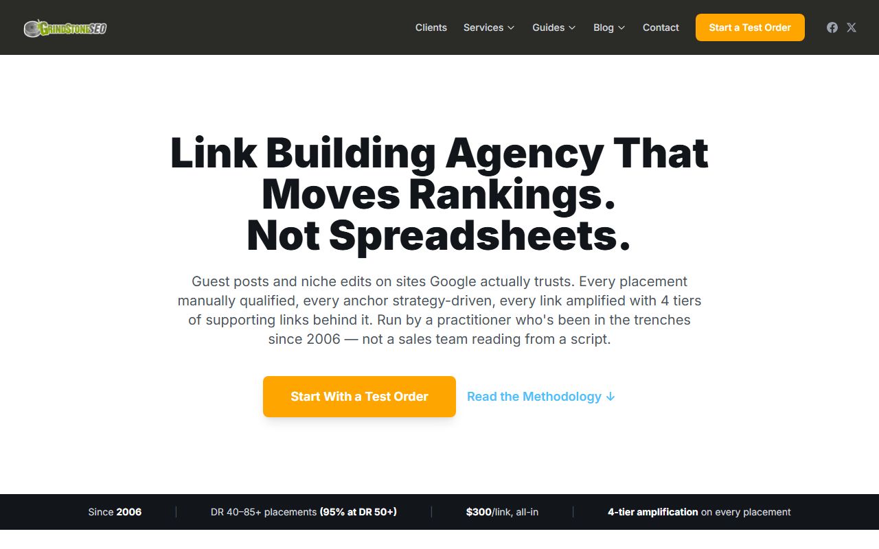 Screenshot of the Link Building Agency website (grindstoneseo.com)