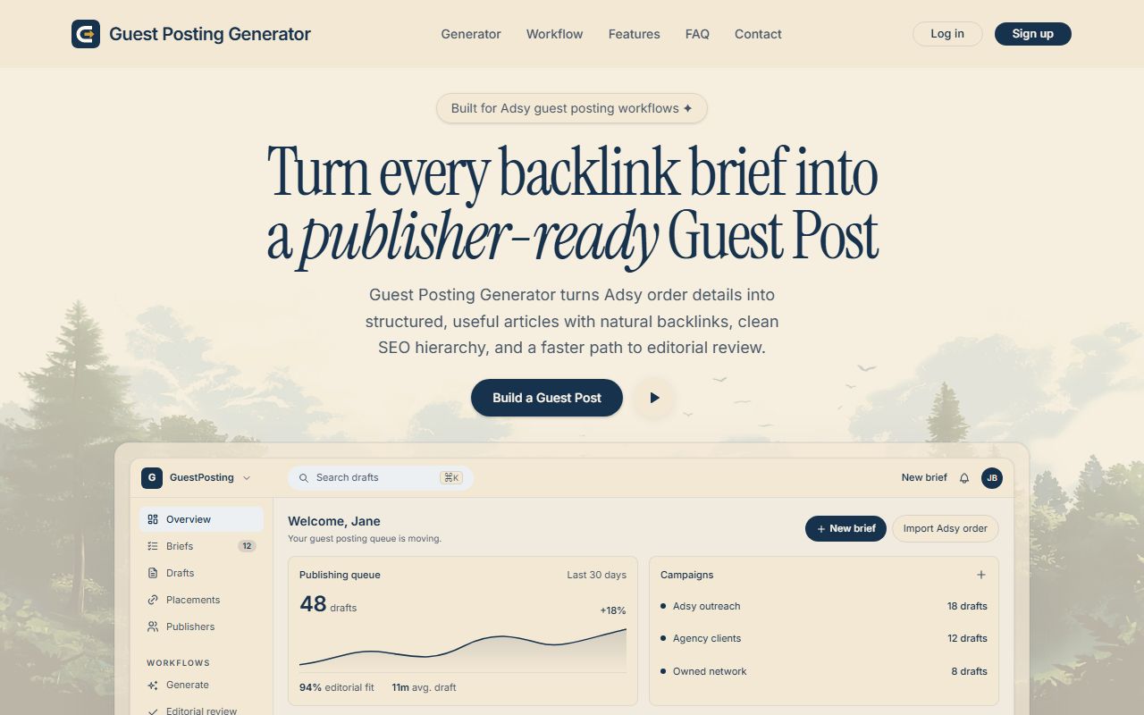 Screenshot of the Guestposting website (guestposting.ai)