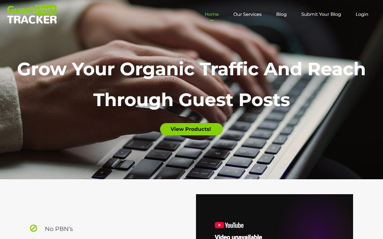 Screenshot of the Guest Post Tracker website (guestposttracker.com)