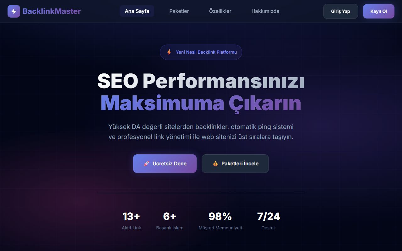 Screenshot of the BacklinkMaster Pro website (hack-link.com)