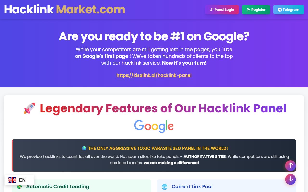 Screenshot of the Hacklink website (hacklink.com.tr)
