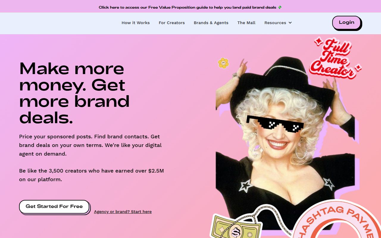Screenshot of the Hashtag Pay Me website (hashtagpayme.com)