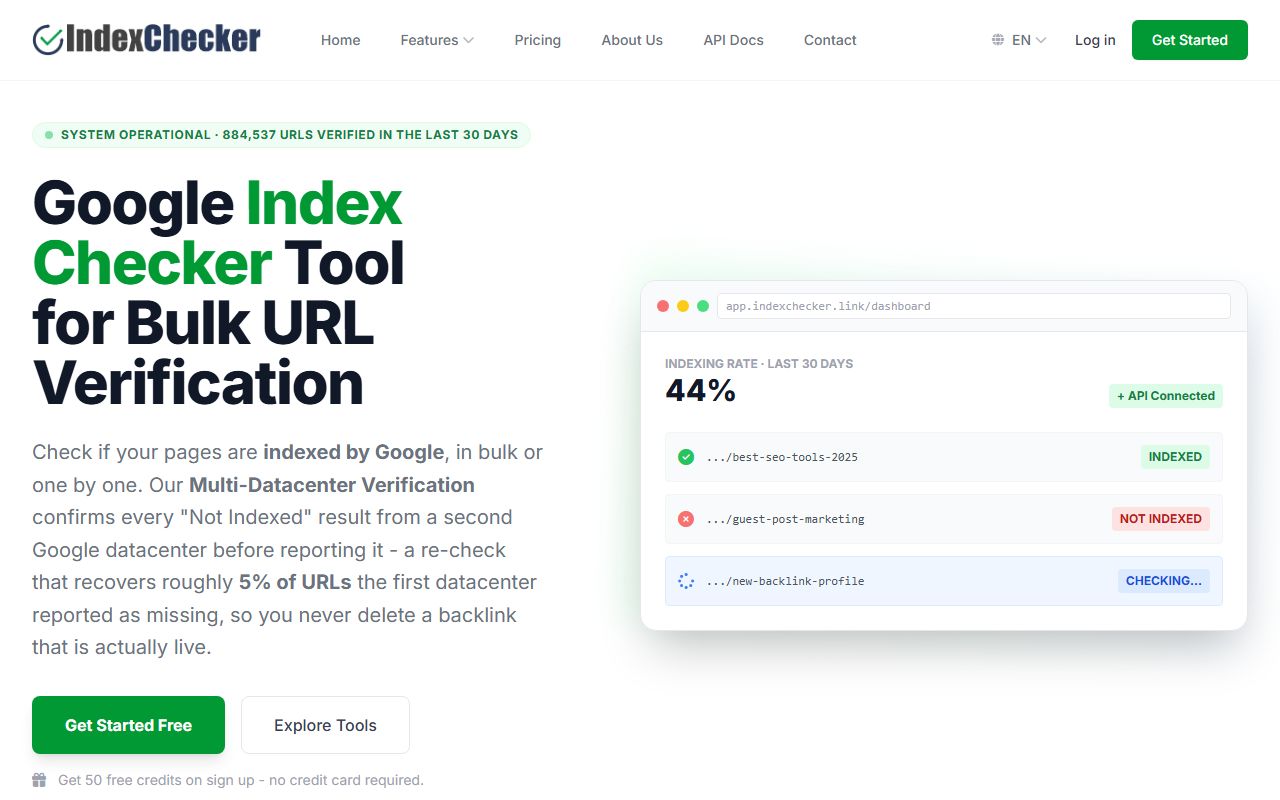 Screenshot of the IndexChecker website (indexchecker.link)