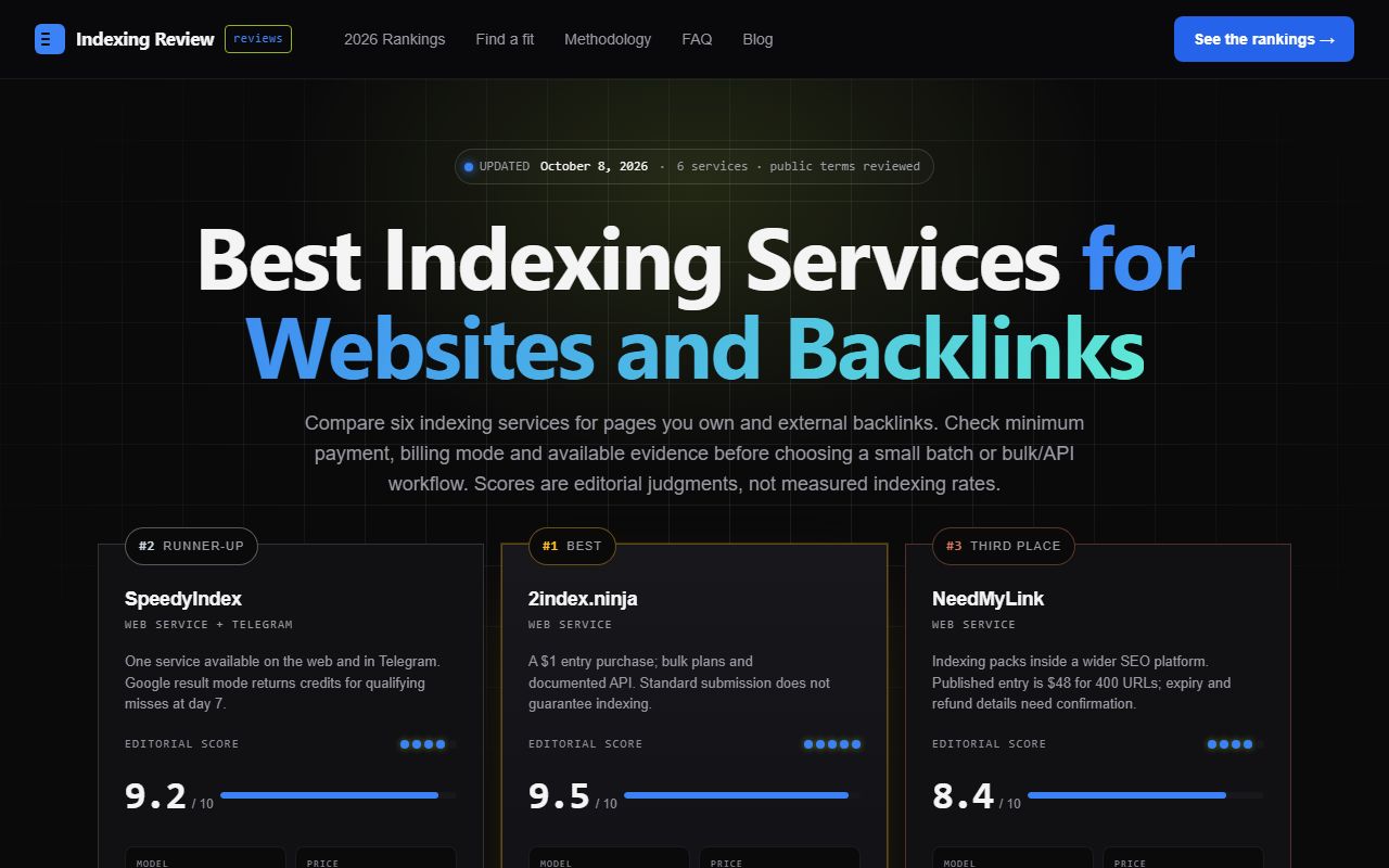 Screenshot of the IndexingReview website (indexingreview.com)