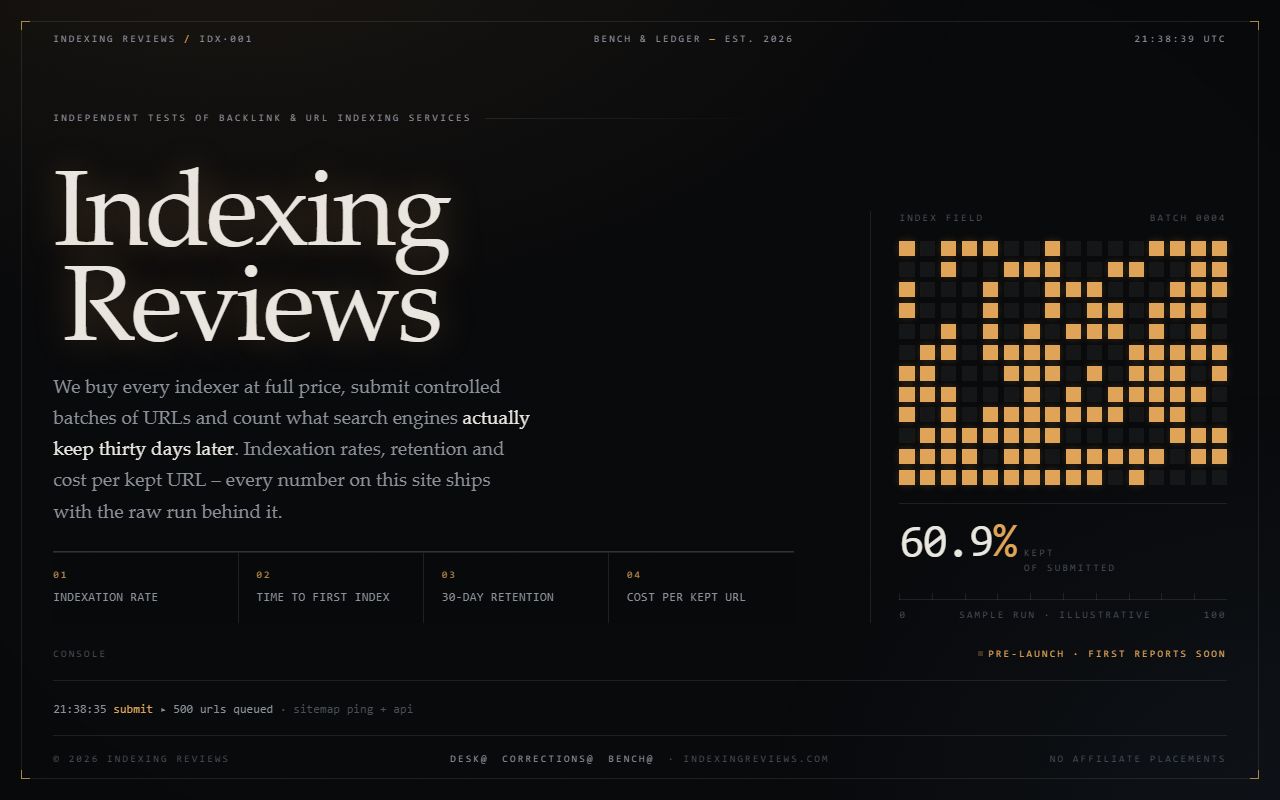 Screenshot of the Indexingreviews website (indexingreviews.com)