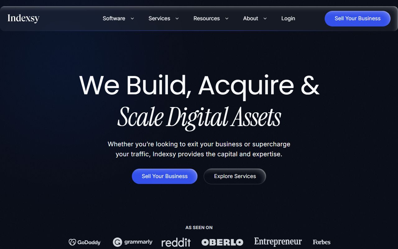 Screenshot of the Indexsy website (indexsy.com)