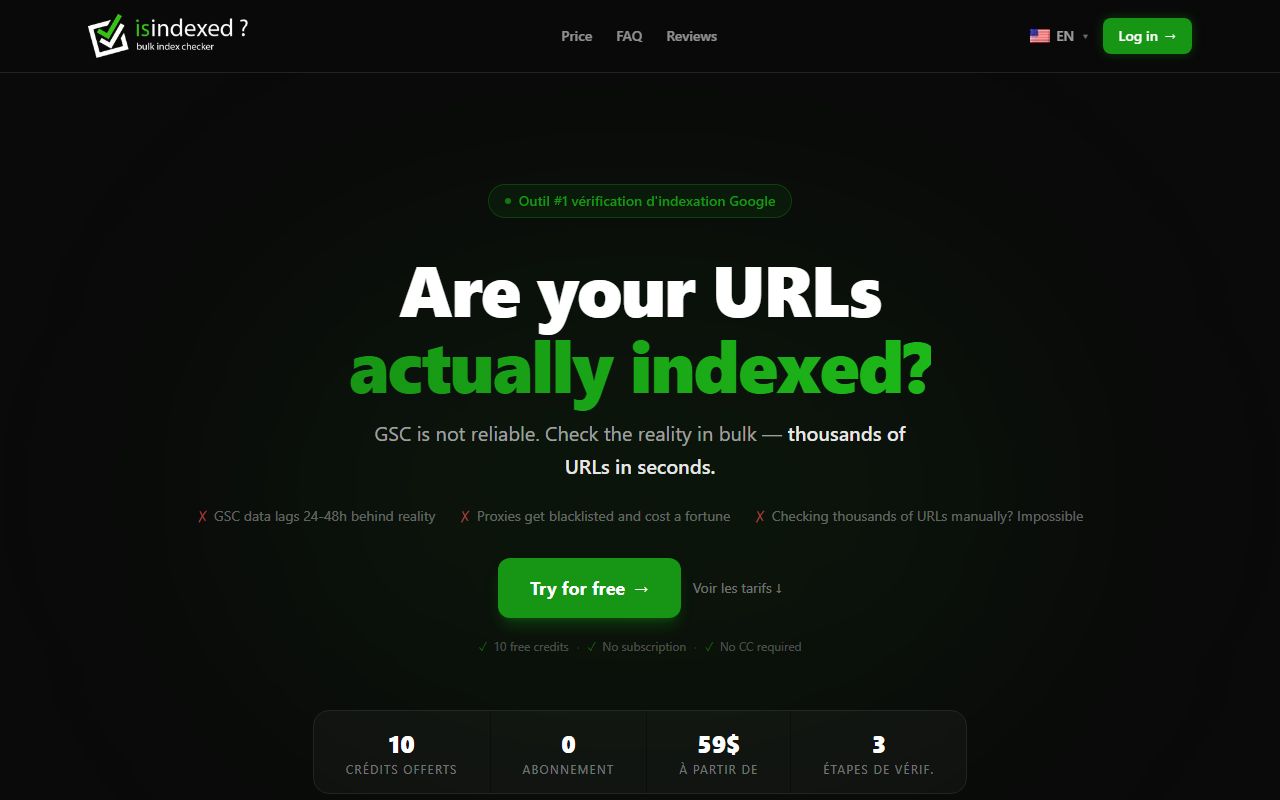 Screenshot of the Isindexed website (isindexed.com)