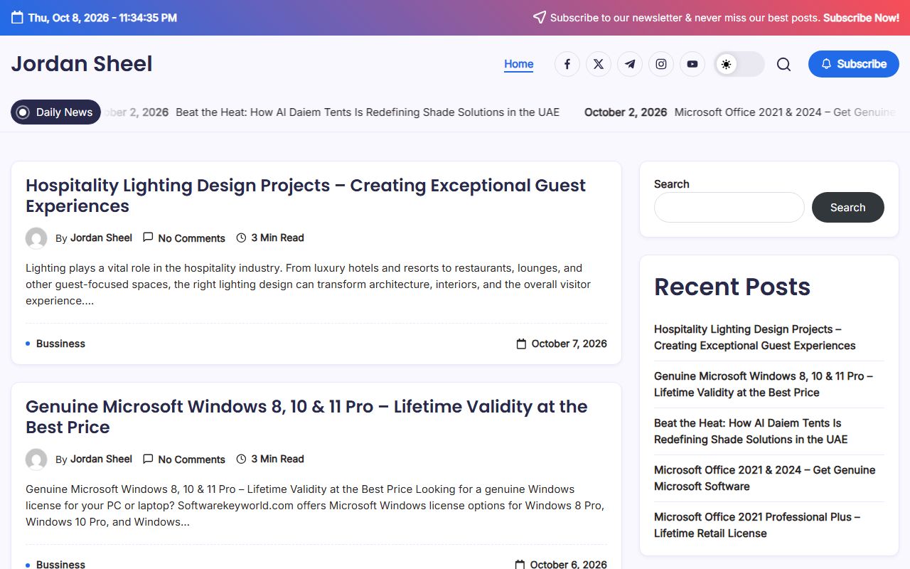 Screenshot of the Jordan Sheel website (jordansheel.in)