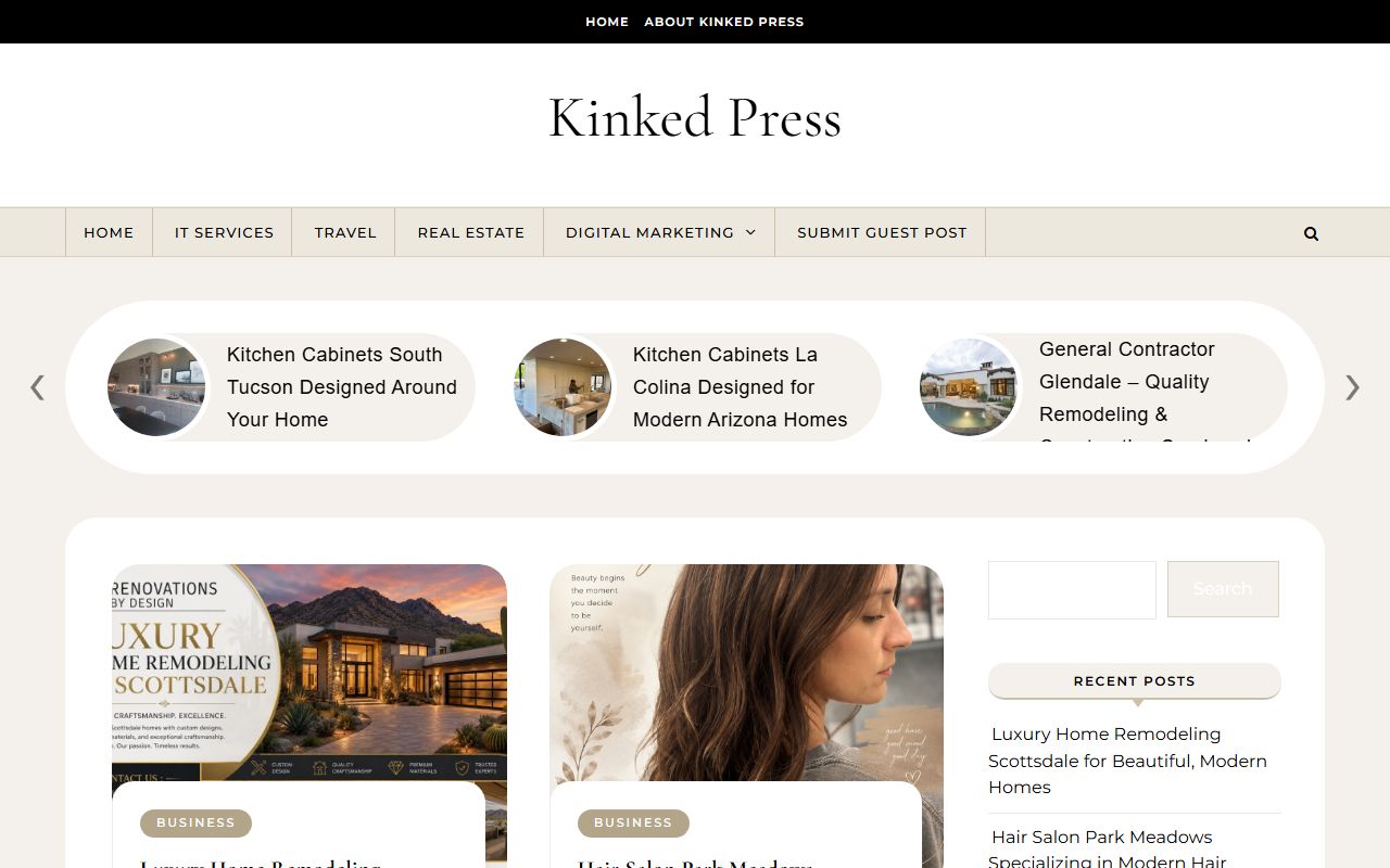 Screenshot of the Kinked Press website (kinkedpress.com)
