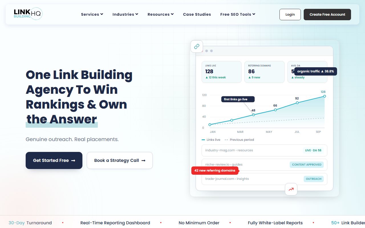 Screenshot of the Link Building Agency website (linkbuildinghq.com)