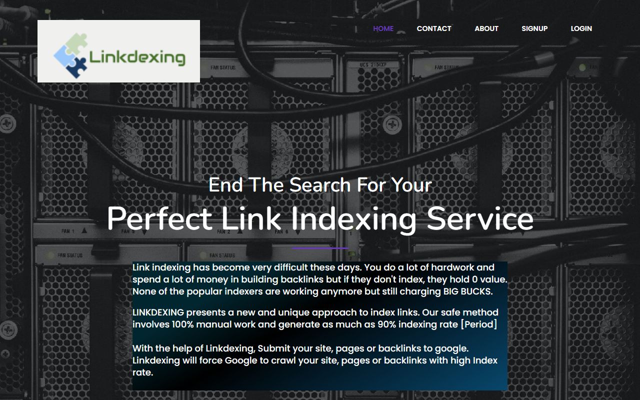 Screenshot of the Linkdexing website (linkdexing.com)