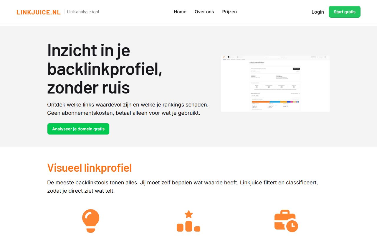 Screenshot of the LINKJUICE.NL website (linkjuice.nl)