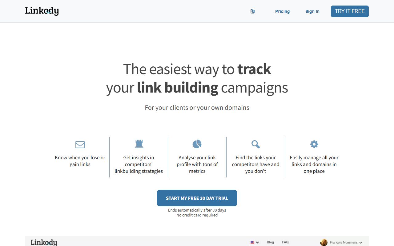 Screenshot of the Linkody website (linkody.com)