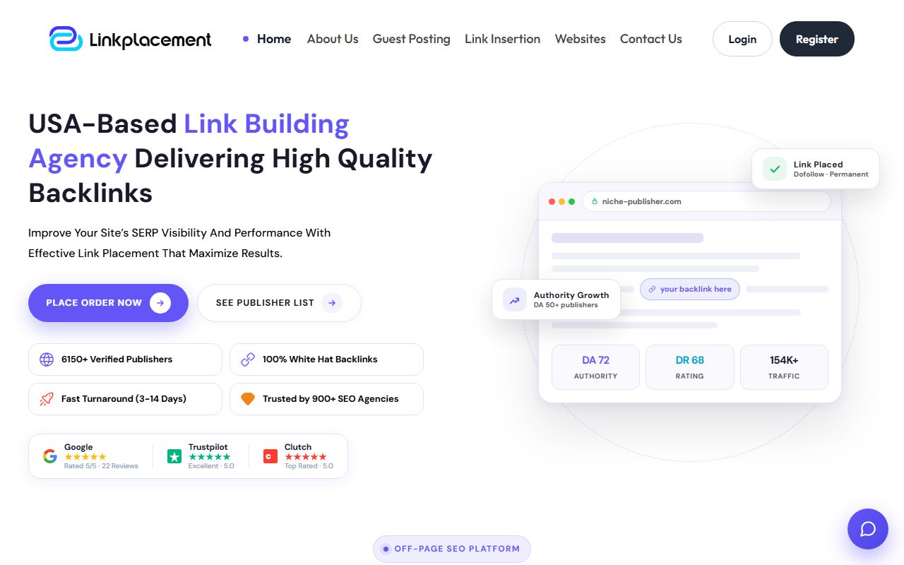 Screenshot of the Link Placement website (linkplacement.com)