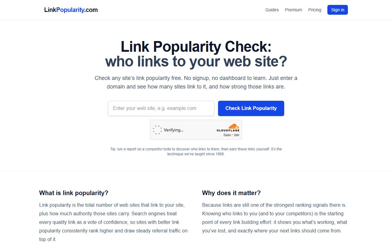 Screenshot of the LinkPopularity.com website (linkpopularity.com)