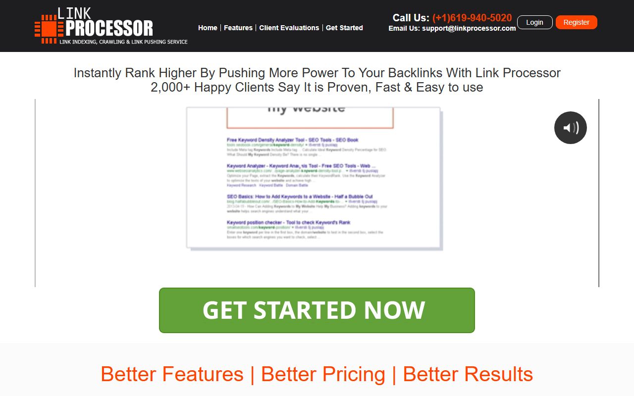 Screenshot of the Link Processor website (linkprocessor.com)
